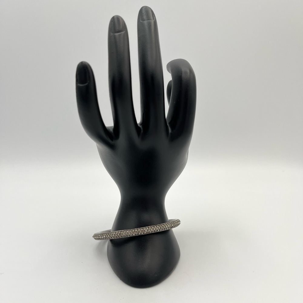 Nadri Gunmetal Tone Crystal Pavé Hinged Bangle Bracelet Mint